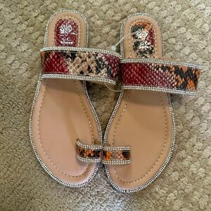 GC Shoes Women's Brown and Orange Flipflops